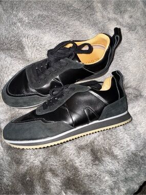 ALOHAS Black Leather & Suede Women’s Sneakers with Tan Lining